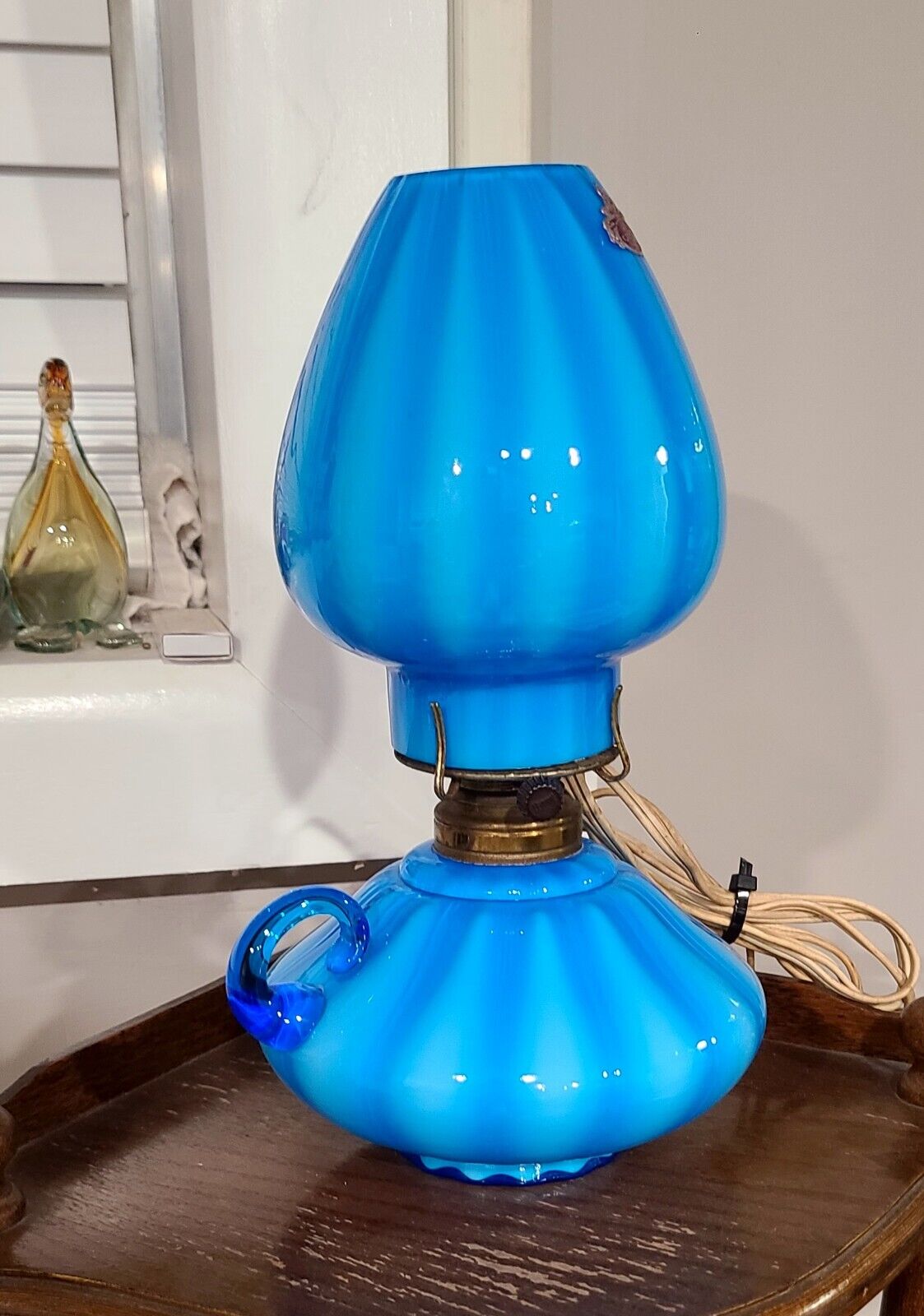 Fenton Blue Plated Overlay Courting Lamp - Rare - Circa 1962- Less than 50 Made 