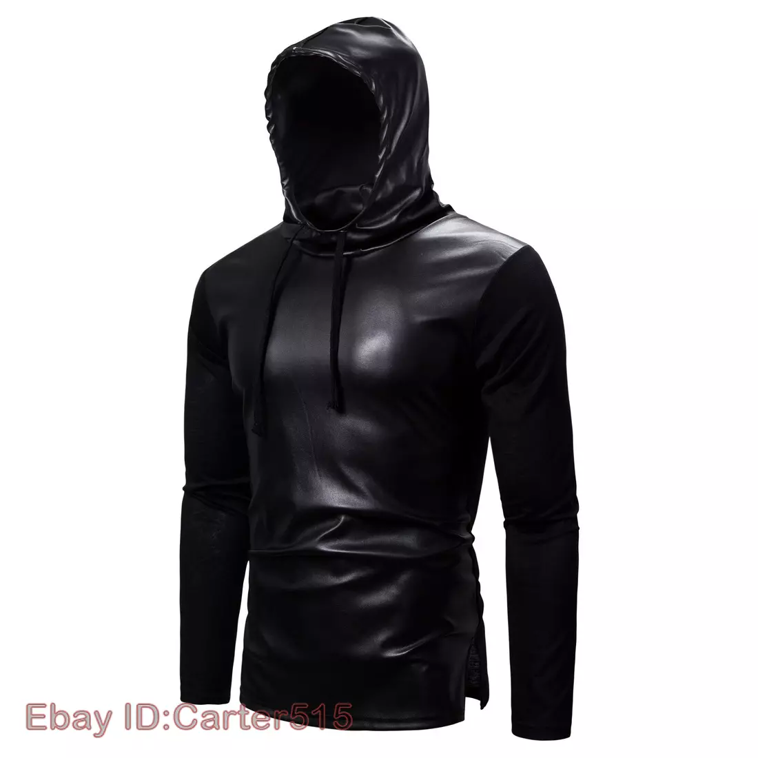 Faux Leather Half-Zip Hoodie