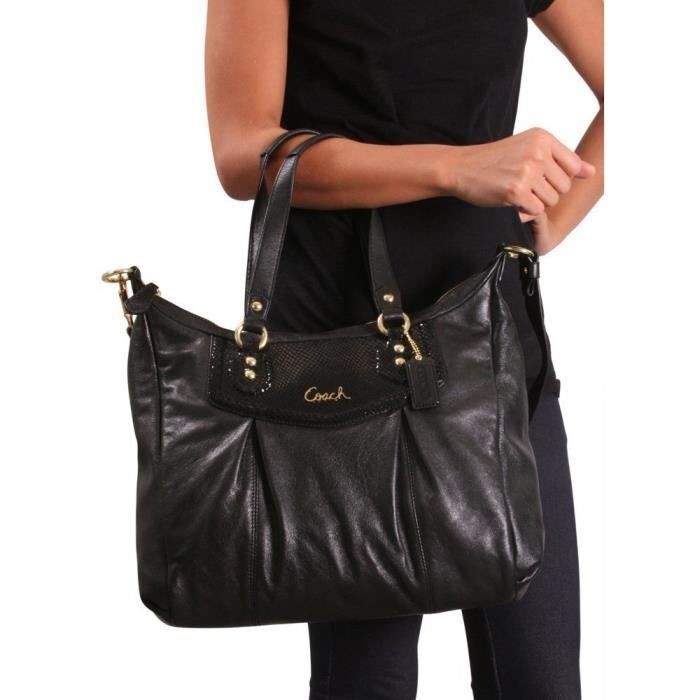 Coach Ashley 2 Way Tote Purse Shoulder Bag Black Python Leather