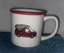 Winter Wonder Lane Ceramic Holiday Mug Embossed Red Truck & Christmas Tree
