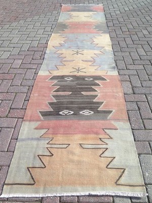Vintage Turkish Kilim Runner, Carpet Rugs Runner Hallway Long Corridor  33''x143''