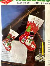 Vintage Bucilla Felt Sequin Snowmen Christmas Stocking Kit. Kit 8309