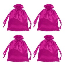 Satin Bags with Drawstring, 6x8 Inch Wedding Favor Bags Rose Red, Pack of 4 