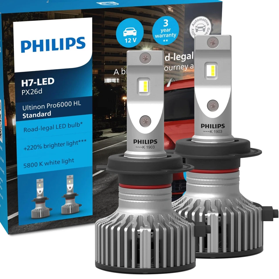 2x PHILIPS Ultinon Pro6000 HL H7-LED ABL/FL-Lampen 12V 17W 5800K PX26d +220% - Bild 4 von 4