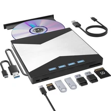External CD DVD Drive for Laptop, 8-in-1 USB Optical Disk Player & Burner