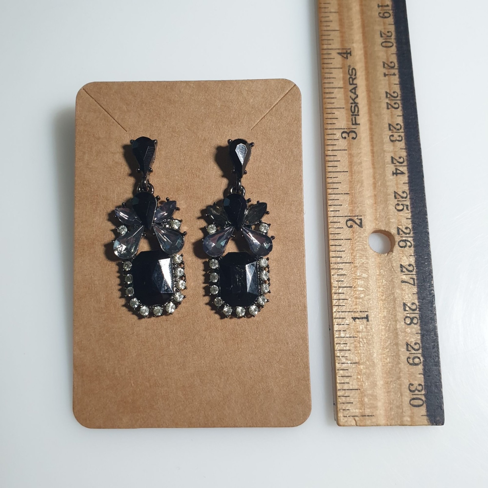 Black Crystal Drop Statement Earrings Acrylic Rhi… - image 6