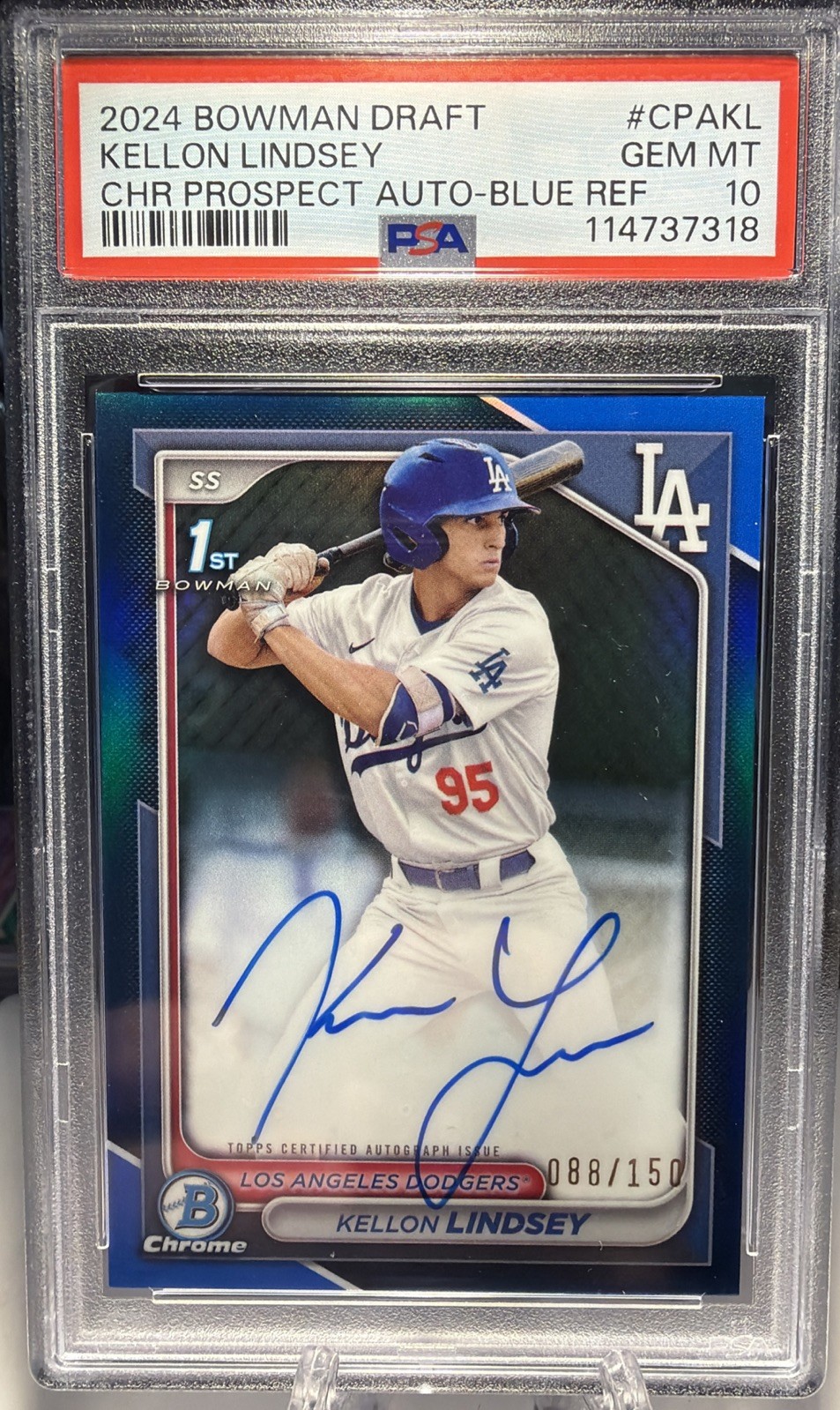 2024 Bowman Chrome Draft 1st Kellon Lindsey True Blue Refractor Auto /150 LAD