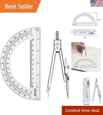 Drawing Compass and 6 Inch Protractor, Student Geometry Math Set