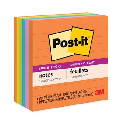 Post-it Pads in Energy Boost Collection Colors, 4''x4'', 90 Sheets/Pad, 6 Pads/PK