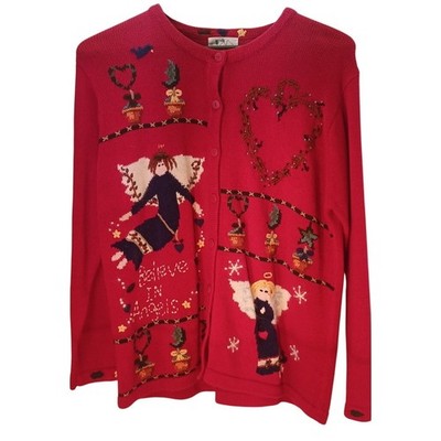 Quacker Factory ''Believe In Angels'' Christmas Cardigan Sweater 1X Plus Size