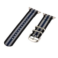 Black/Grey/Navy - 2 Piece Classic SS Nylon Watch Band for 38mm Apple Watch