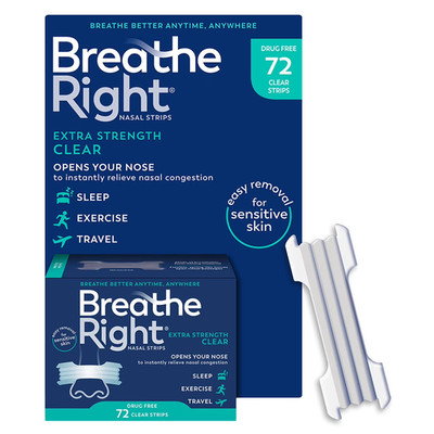 Breathe Right Nasal Strips, Extra Strength Clear, For Sensitive Skin, 72 ct.