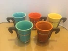 Vintage Bauer Pottery Monterey Ringware Tumblers (5) w/Wood & Chrome Handles