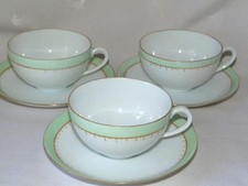 3 Antique THOMAS SEVRES BAVARIA, Porcelain Hand Painted MINT GREEN Cup  Saucers