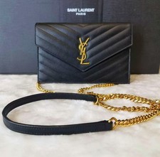YSL Saint Laurent Black CASSANDRA BAG Gold hardware WOC Wallet on chain auth