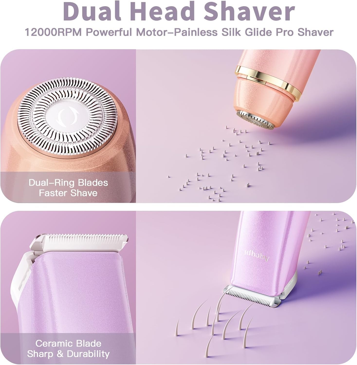 Aqeqpt Women&rsquo;s Bikini Trimmer Dual Heads Waterproof Electric Shaver DuskyRose