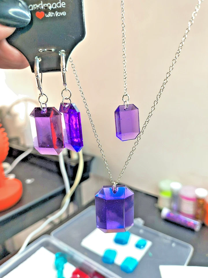 Collana e Orecchini In Argento con doppio Ciondolo In Resina. - Immagine 2 di 4