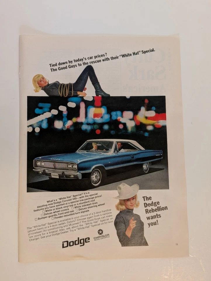 1967 DODGE CORONET 440 WHITE HAT SPECIAL ADVERTISEMENT PRINT AD ORIGINAL Foto 2 de 4