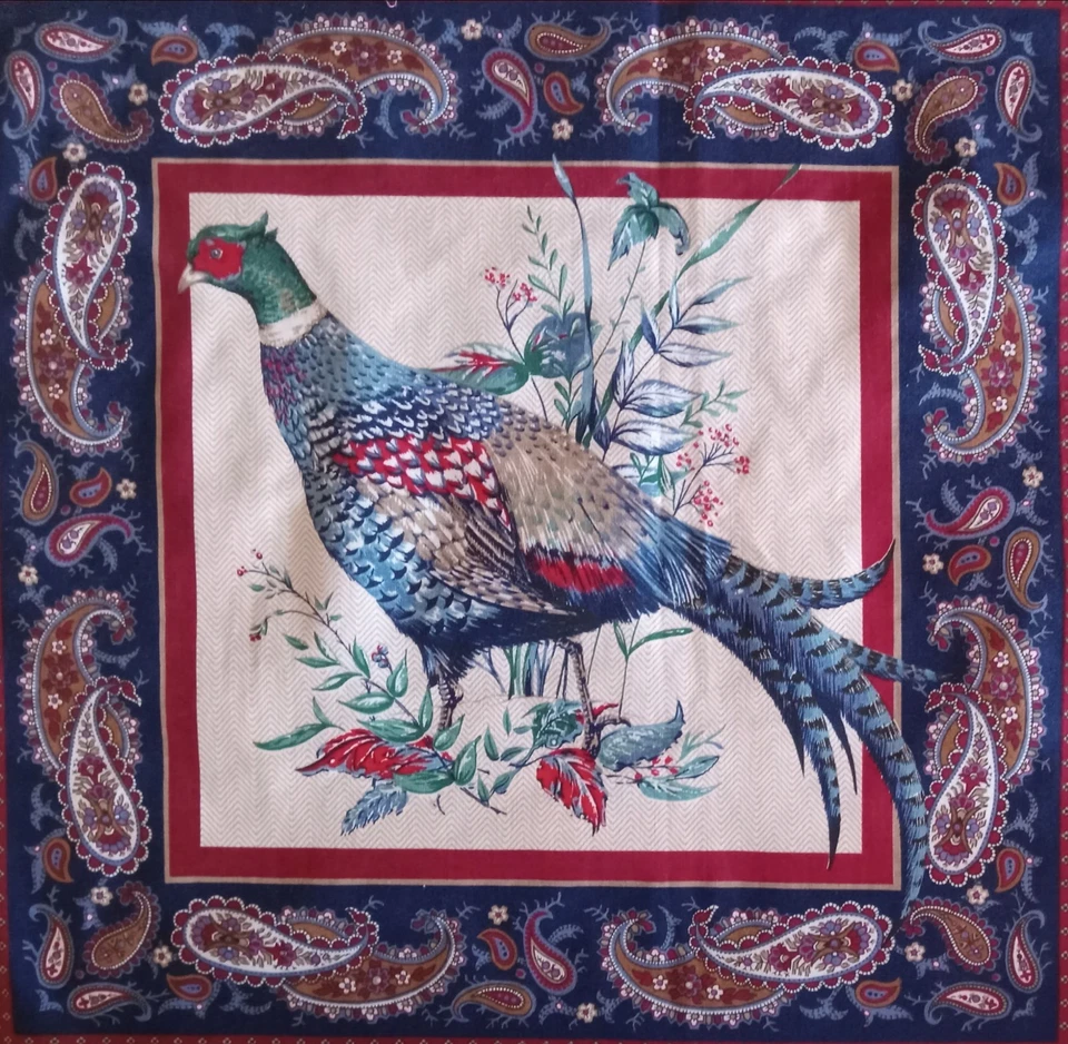 Vintage~Cranston~#2 ~"Pheasant w/Paisley Frame"~Cotton Fabric Panel~ 15.5"x15.5" - Image 2 of 4