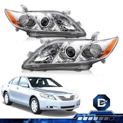 For 2007 2008 2009 Toyota Camry Chrome Amber Projector Headlights Assembly Pair