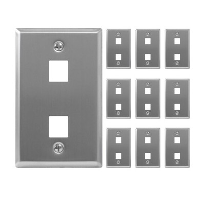 ICC 2-Port Keystone Wall Plate (10 Pack), UL Listed, Stainless Steel, Single Gan