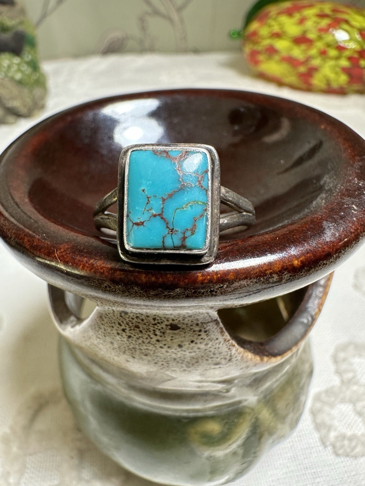 Rectangle Turquoise Sterling Silver Ring - image 1