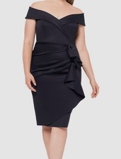 Xscape Women's Black Off-Shoulder Lined Scuba Crepe Gown Dress Plus Size 14W