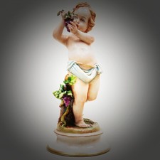 nQqp Made in Italy Capodimonte Putto | Bambola in porcellana angelo che tiene l'uva
