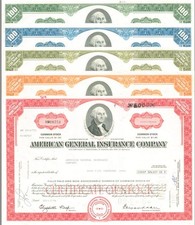 5 Stocks of the American General Insurance - 1970's dated 5 Different Color St