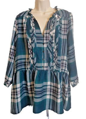 Knox Rose Women's Green Plaid Peplum V-Neck Flannel Top XXL NWT