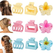 Flower Hair Claw Clips for Women, 9 Pack, 3 Styles Medium and small Pink