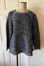 Eileen Fisher Black White Peruvian Organic Cotton Boucle Crew Neck Sweater - 1X