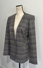 Calvin Klein Blazer Women  s Gray Black Plaid Two Toggle Closure Jacket Size 12