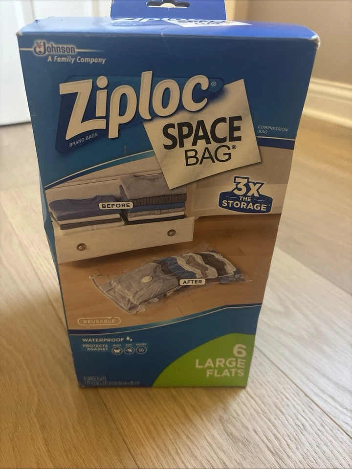 Bolsa espacial Ziploc 6 bolsas grandes planas selladas al vacío para almacenamiento de ropa nueva caja abierta Foto 4 de 4