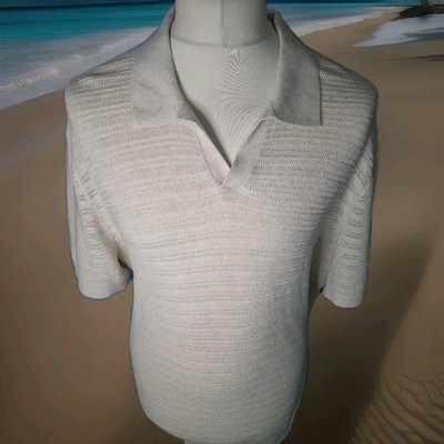   PROFUOMO Strickpolo XL Off White NEU   Resort Polo Leinen Baumwolle Old Money