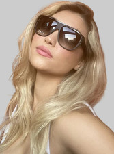 New L.A.M.B. LA504 BLK 56mm Black Green Brown Flat Top Women's Sunglasses