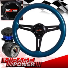 Quick Release Blue Wood Black Center Deep Dish Steering Wheel For 03-15 Accord