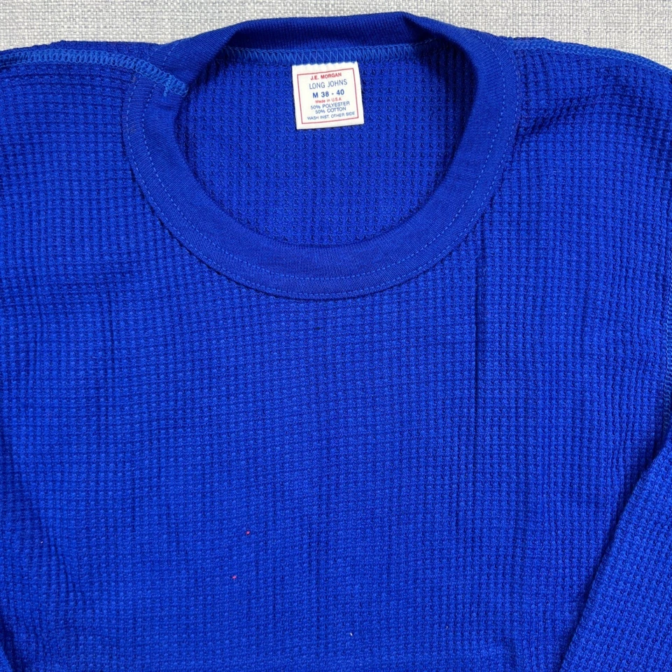 Vintage 80s JE Morgan Long Johns Thermal Shirt Men M Blue Waffle Knit USA Made - Image 2 of 4