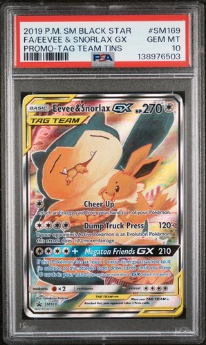 2019 POKEMON SM BLACK STAR PROMO #SM169 FULL ART/EEVEE & SNORLAX GX PSA 10