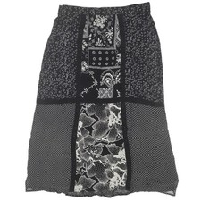 Vintage Patchwork Black White 90s Floral Boho Goth Grunge Maxi Skirt Med