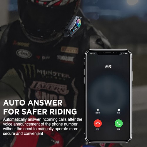 Smart Motorcycle Intercom Bluetooth Helmet Headset 2-Way 500M Talk Speaker IPX6 - Picture 14 of 20