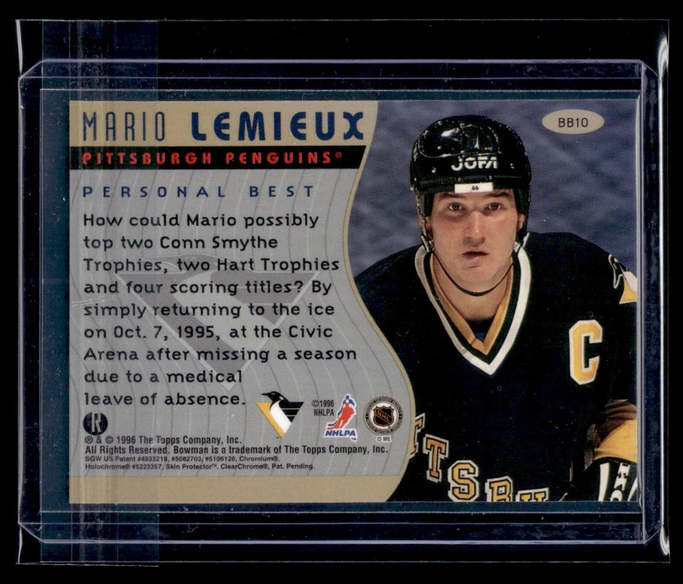 Bowman's Best Refractor 1995 #BB10 Mario Lemieux Penguins Salón de la fama *Ex * Foto 2 de 2