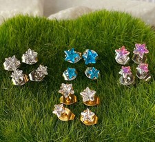 PAIR Star CZ Gem Stud Earrings 316L Surgical Steel, choose color  gem size