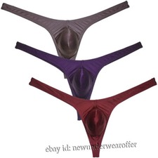 Men's Wet Look Hipster T-Back Underwear Satin Like Bikini Thong Jockstrap Shorts