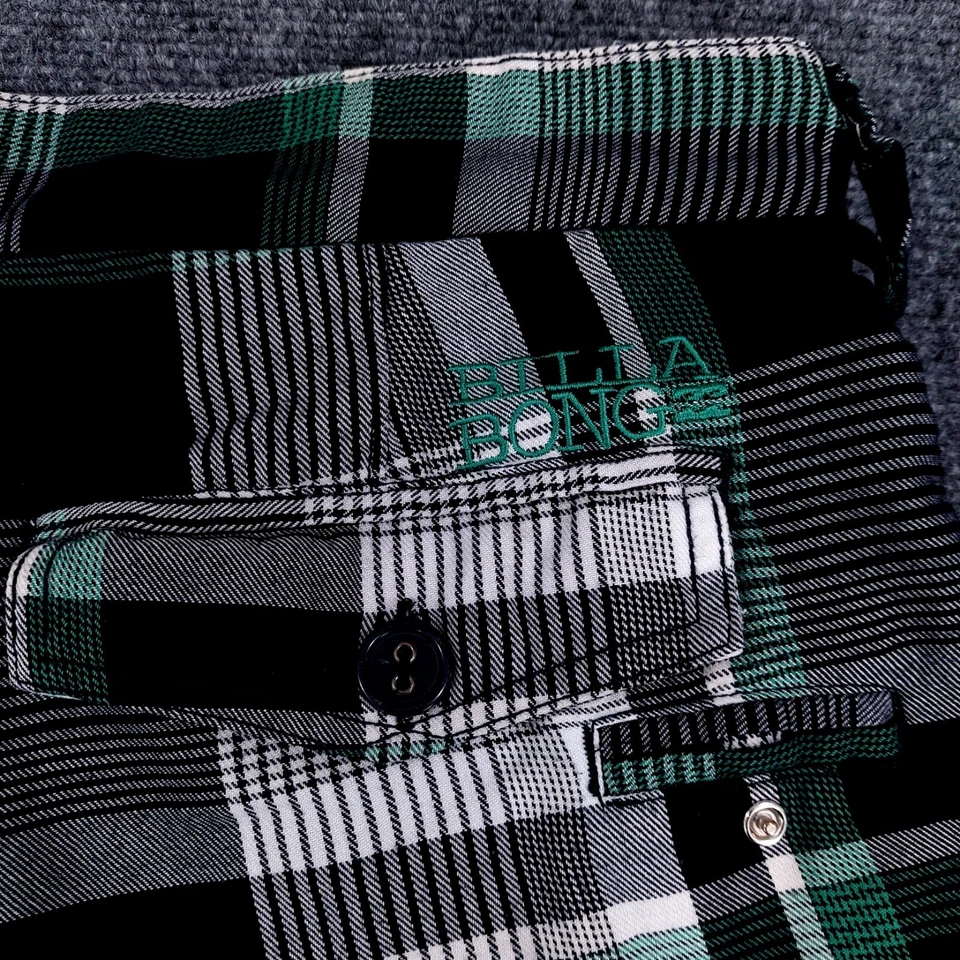 Pantalones Cortos Billabong Para Hombre Talla 36 Cuadros Verde Blanco Skate Surf Bordados Foto 4 de 4