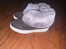Girls Gray Fur Lined Cute Ankle Boots Shoes Side Zipper Size 12 Youth
