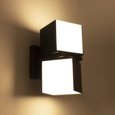 2 Cube LED Outdoor Up & Down 350° Rotational Wall Sconce, 23W, 1100LM, Black