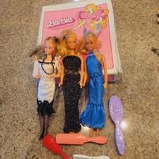 Vintage Barbie Lot 3 Mattel 1966 Dolls w Case Brushes Ring 1982 Case