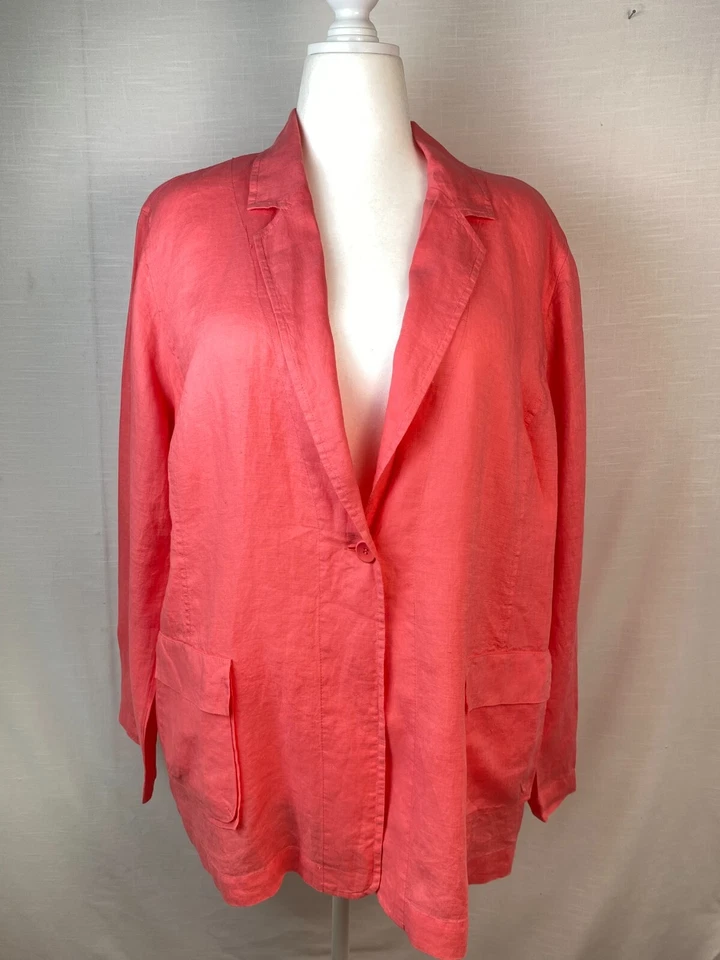 Eileen Fisher NWT Size 2X 100% Irish Linen Blazer Peony Orange Spring Office Wea - Image 2 of 4
