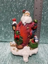5-1/2" RESIN SANTA STOCKING HANGER HOLDER WHITE CAST BASE